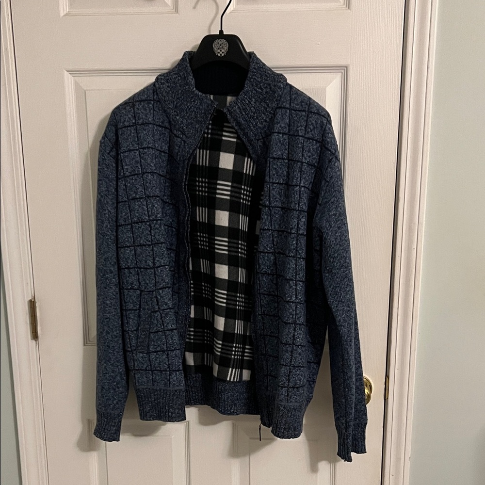 Men's Blue Sweater with Checkered Pattern